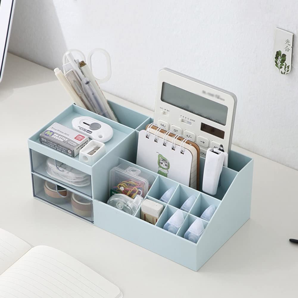Transparent Multi-Compartment Desktop Storage Organizer with Drawers