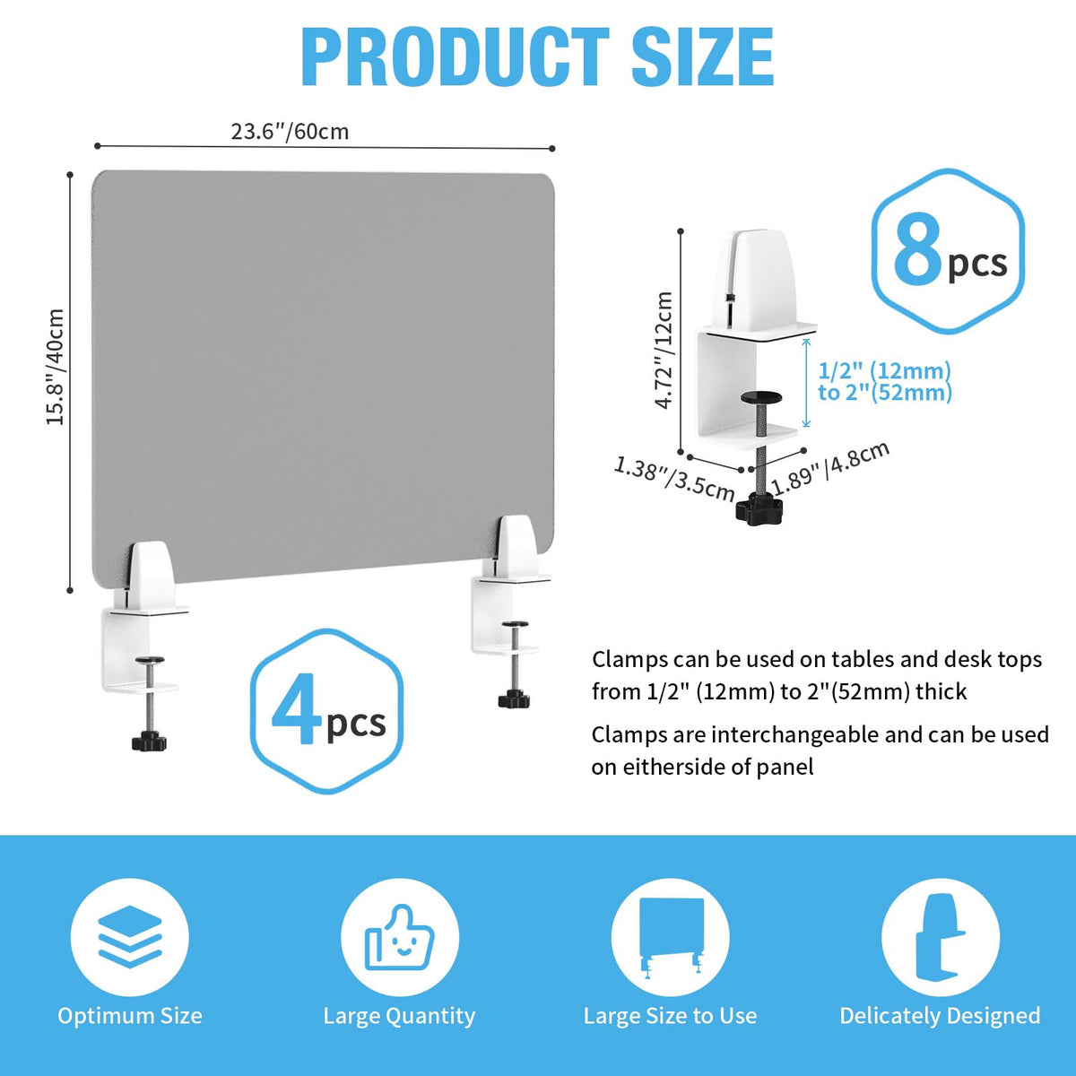 4-Piece Acrylic Desk Privacy Divider with Adjustable Base