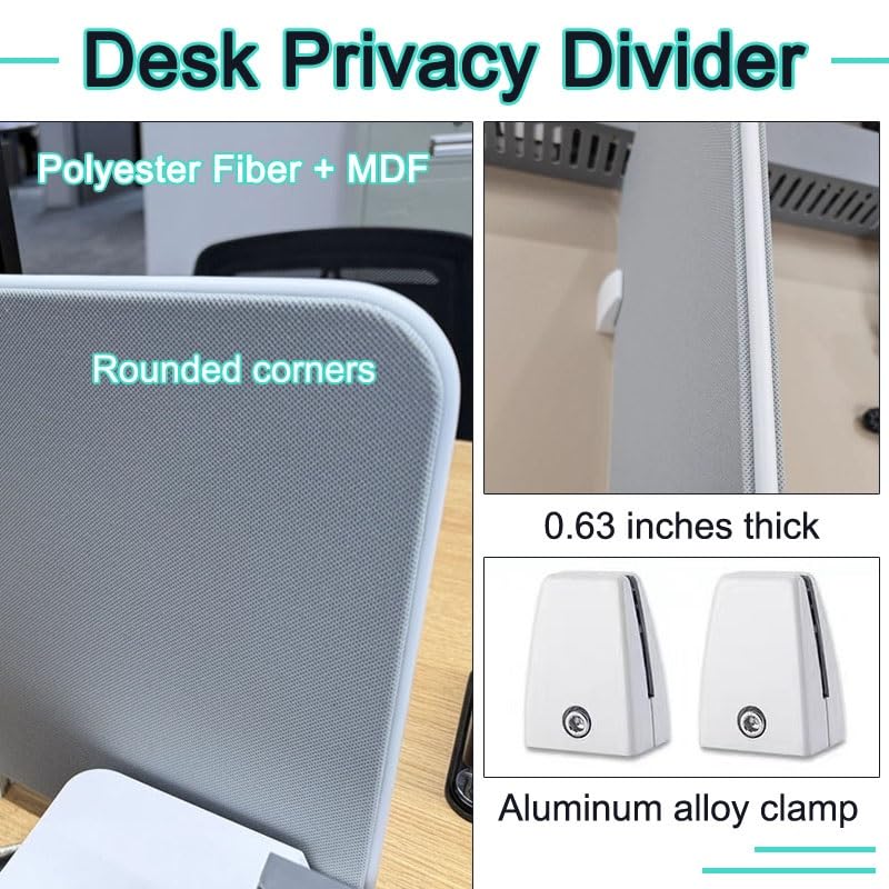 2-Piece Freestanding Desk Privacy Divider with Removable Clips