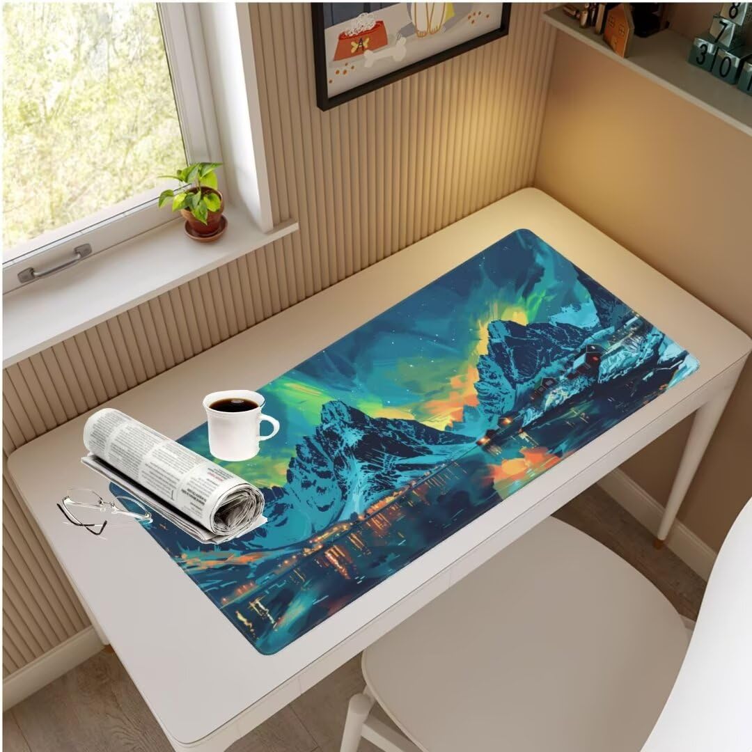 XXL Waterproof Mountain Desk Mat with Non-Slip Rubber Base