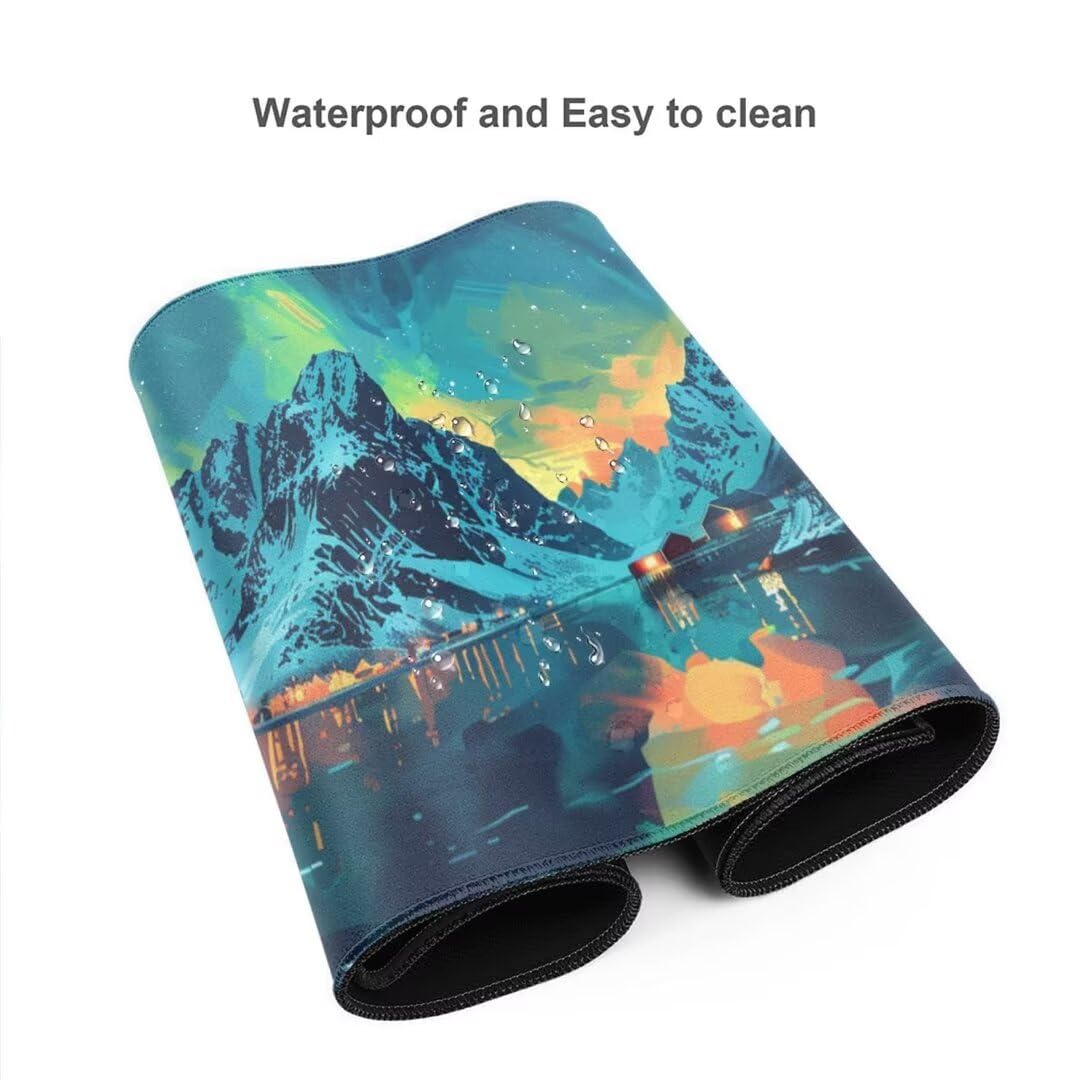 XXL Waterproof Mountain Desk Mat with Non-Slip Rubber Base