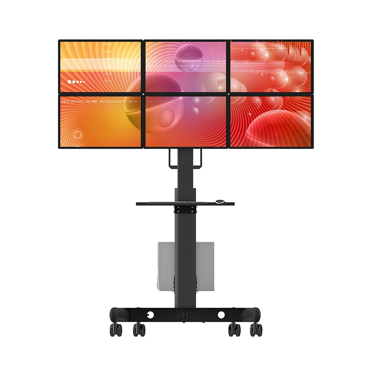 Adjustable Six-Screen Monitor Stand with Mobile Cart & Keyboard Tray