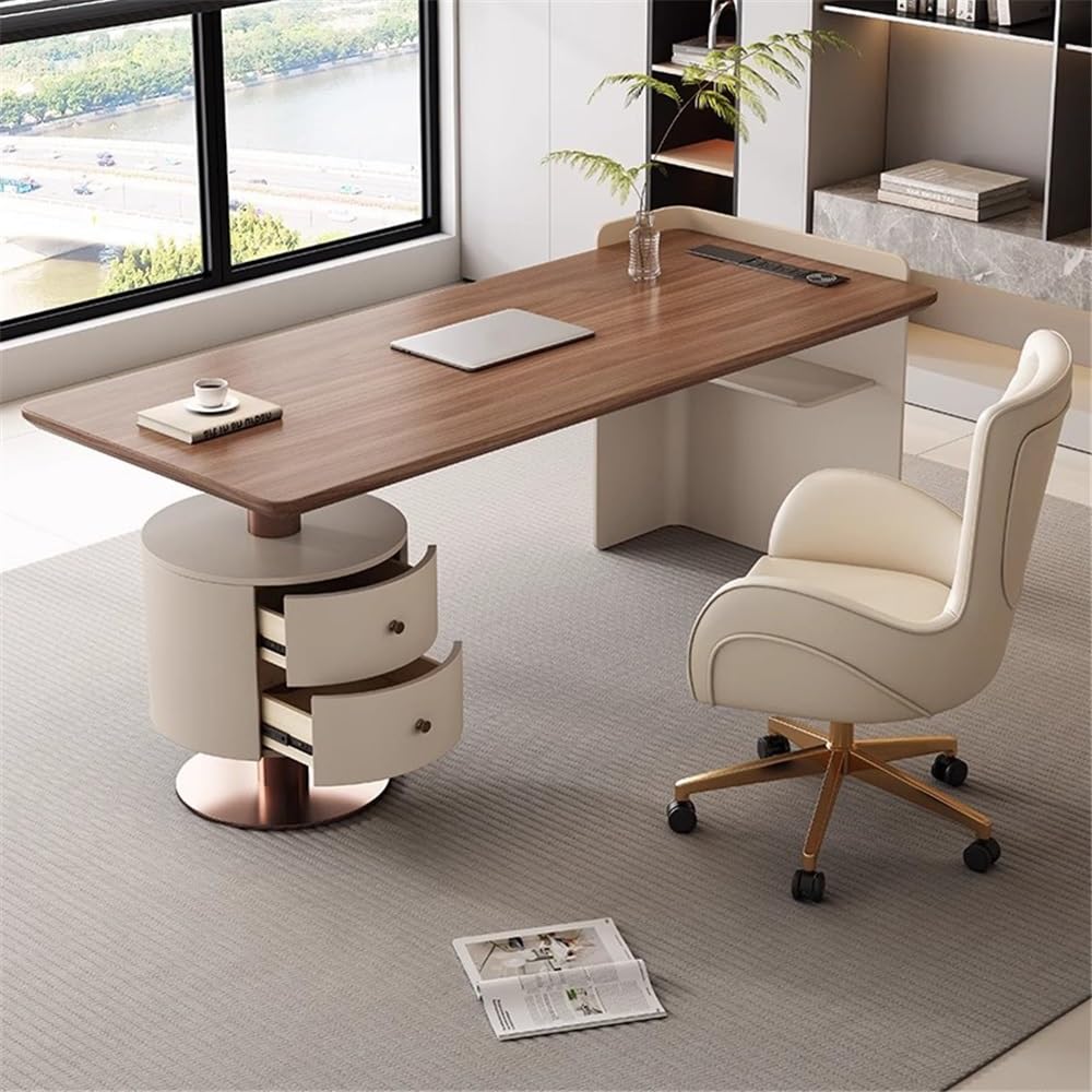 Sit-Stand Office Desk with 2 Drawers, Storage Shelves & Charging Outlets