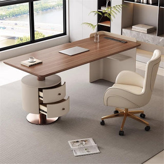 Sit-Stand Office Desk with 2 Drawers, Storage Shelves & Charging Outlets