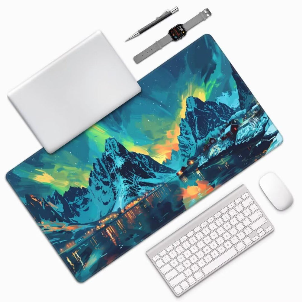 XXL Waterproof Mountain Desk Mat with Non-Slip Rubber Base