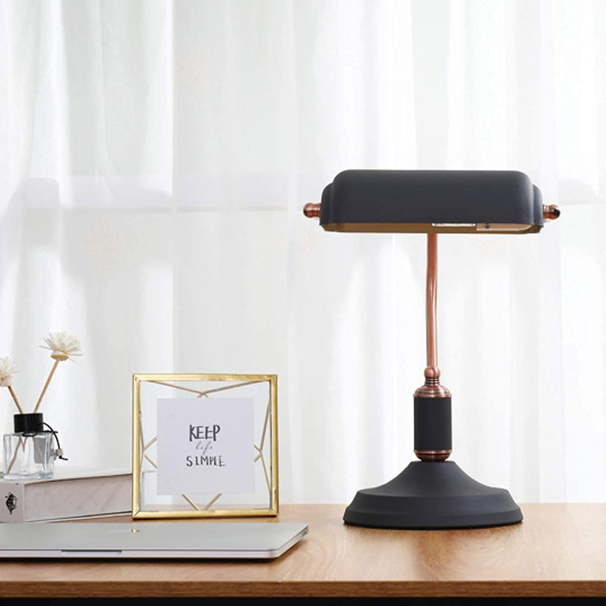 Black Metal Desk Lamp, Classic Table Light for Home Office Decor
