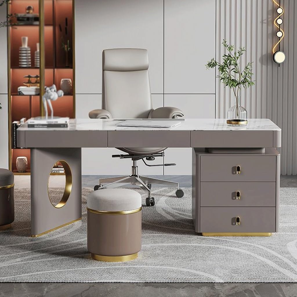 Modern Slate Computer Desk with Stainless Steel Frame