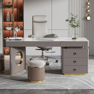 Modern Slate Computer Desk with Stainless Steel Frame
