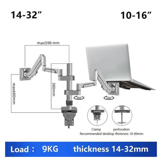 Height Adjustable Full Motion Laptop & Monitor Desk Stand