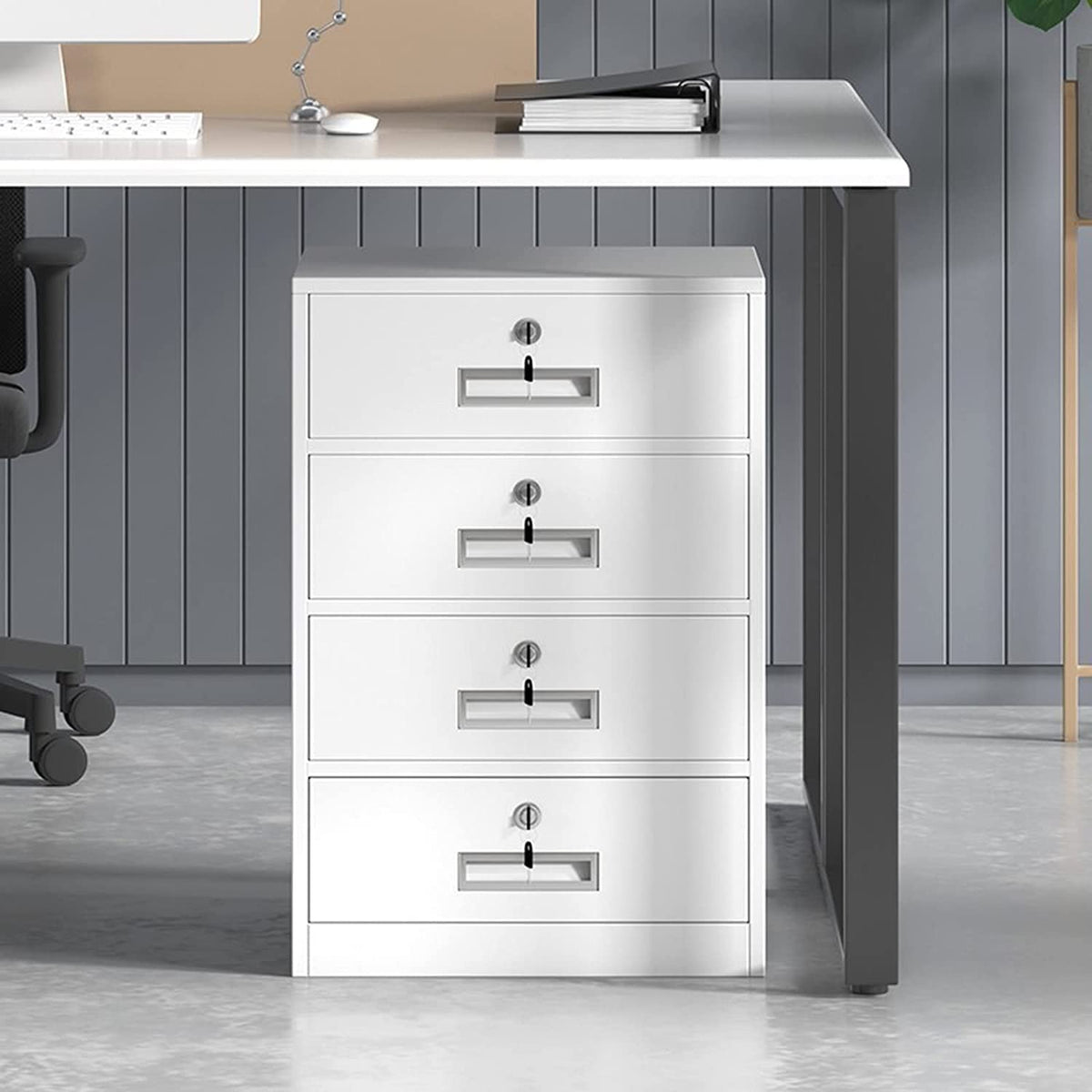 Lockable Metal Under-Desk File Storage Cabinet with Document Boxes