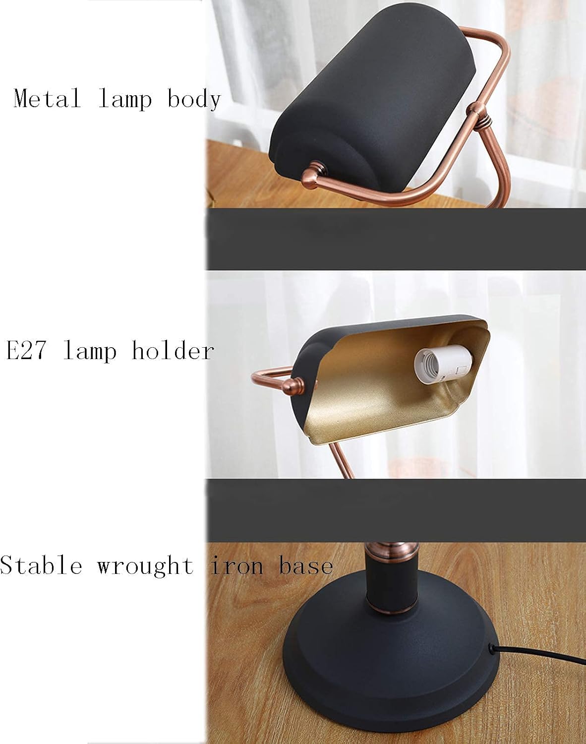 Black Metal Desk Lamp, Classic Table Light for Home Office Decor