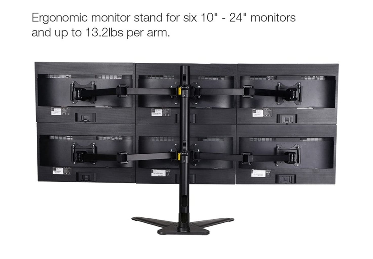 Adjustable Freestanding Six Monitor Desk Stand for 10–27" Screens