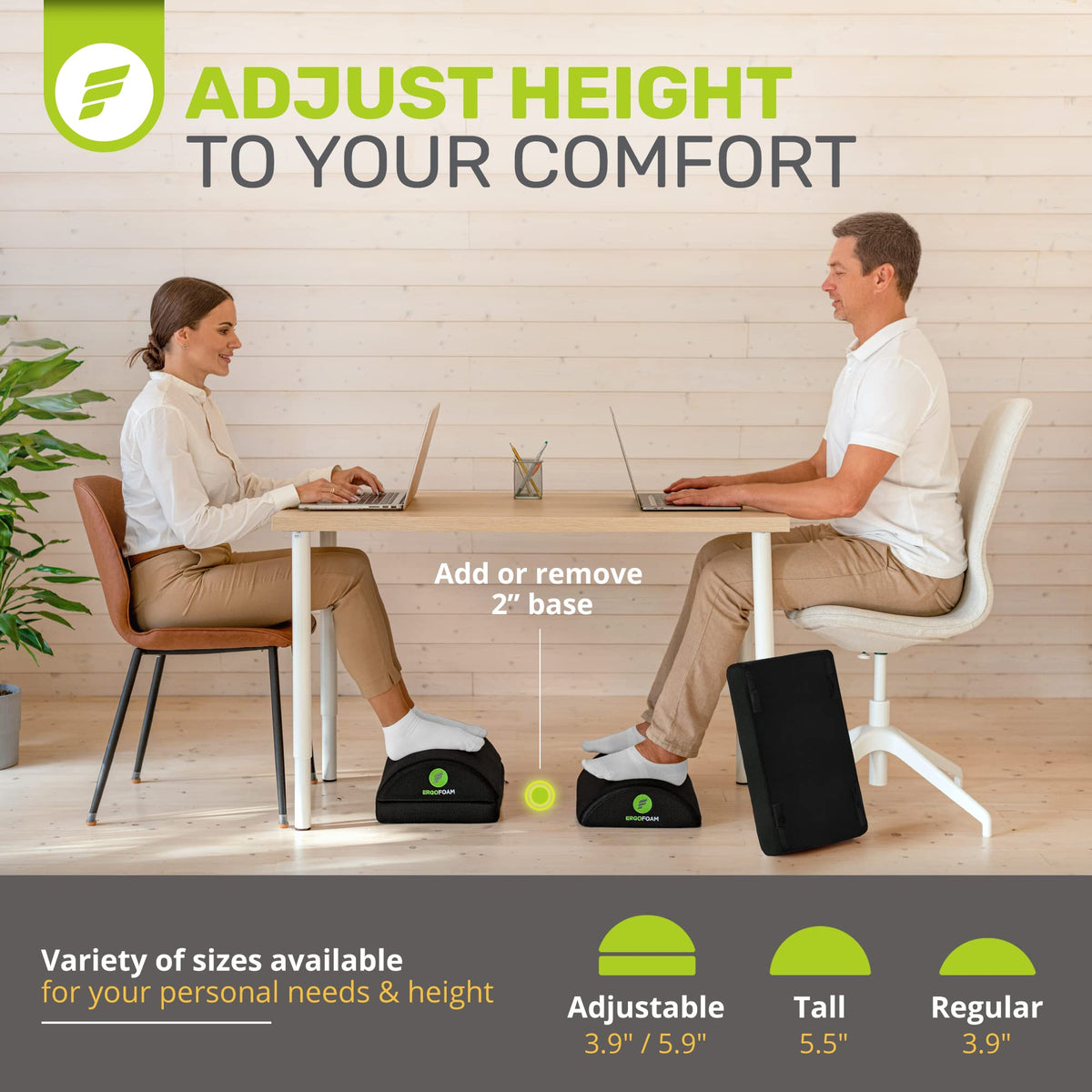 2-in-1 Adjustable Ergonomic Foam Footrest for Under Desk