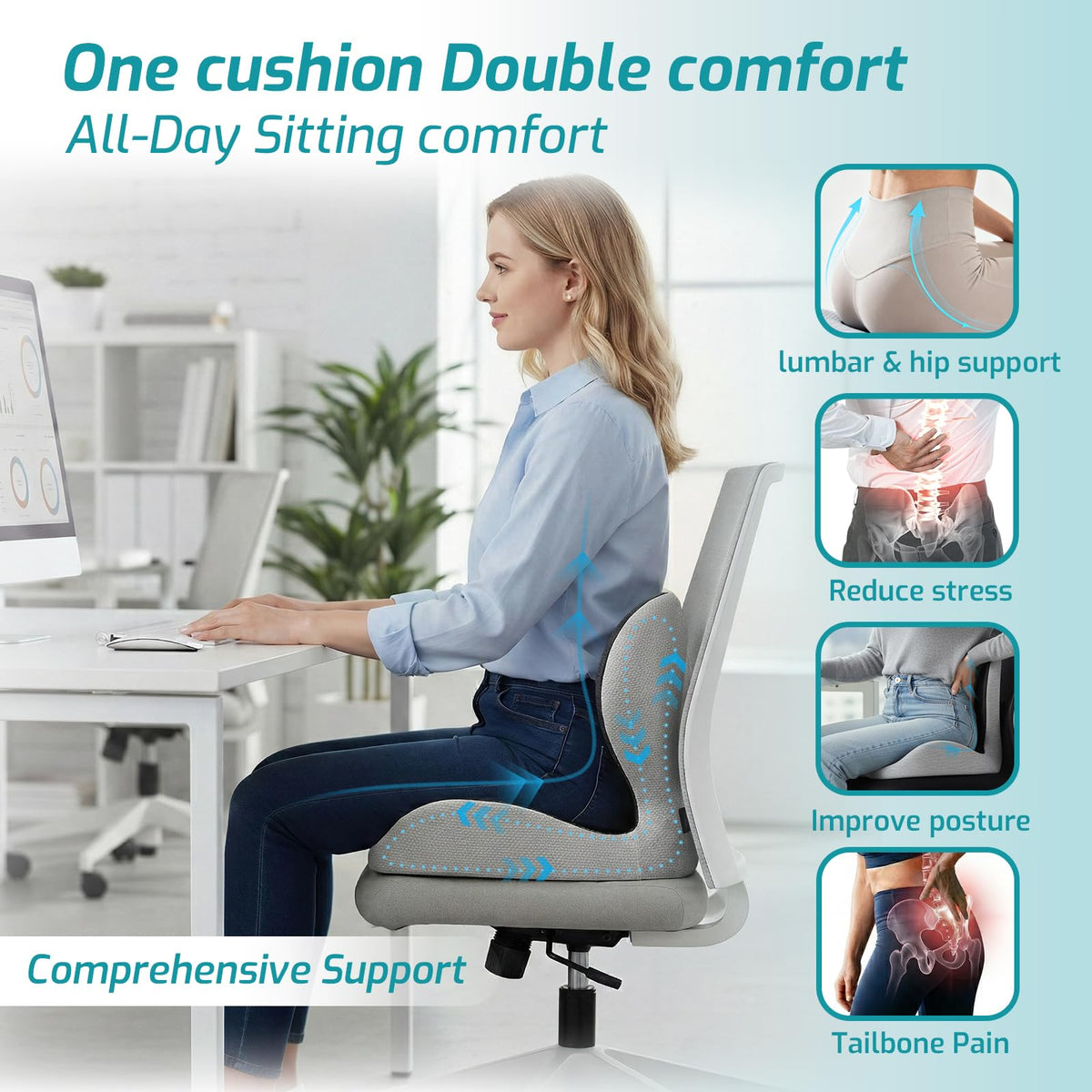 Ergonomic Seat Cushion,Office Chair Cushion with Lumbar Support Pillow