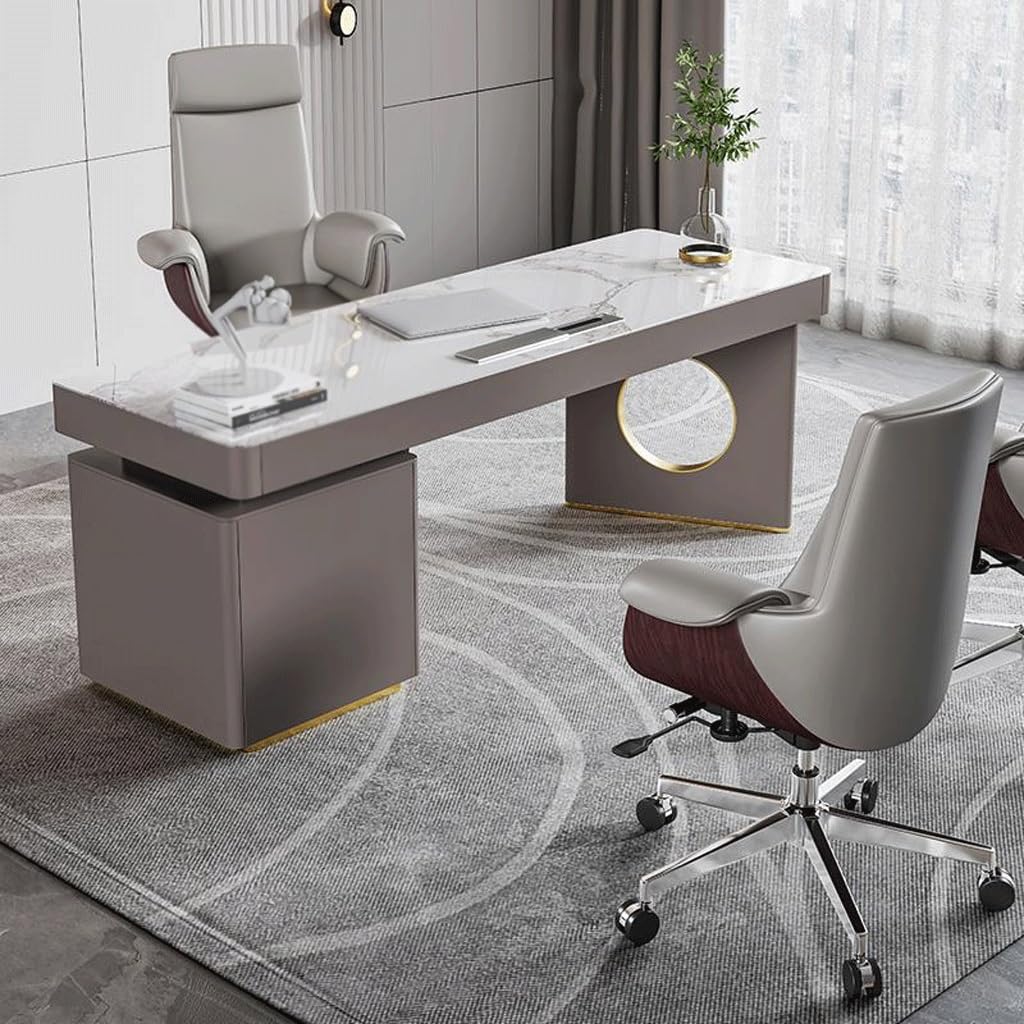 Modern Slate Computer Desk with Stainless Steel Frame