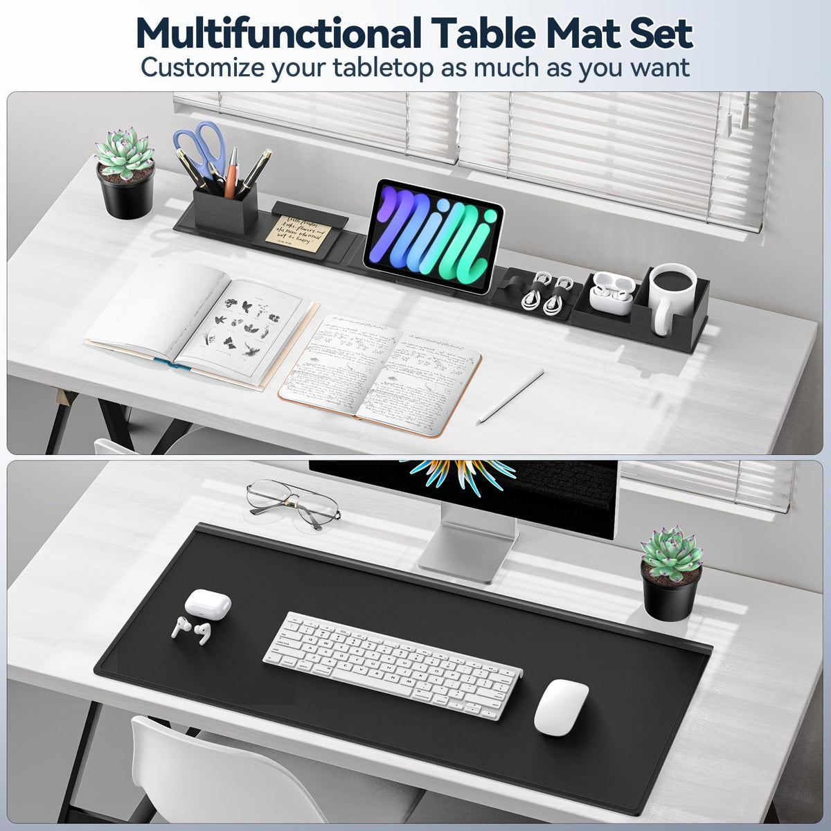 6-in-1 Magnetic Desk Mat Organizer with Phone, Cup & Cable Storage