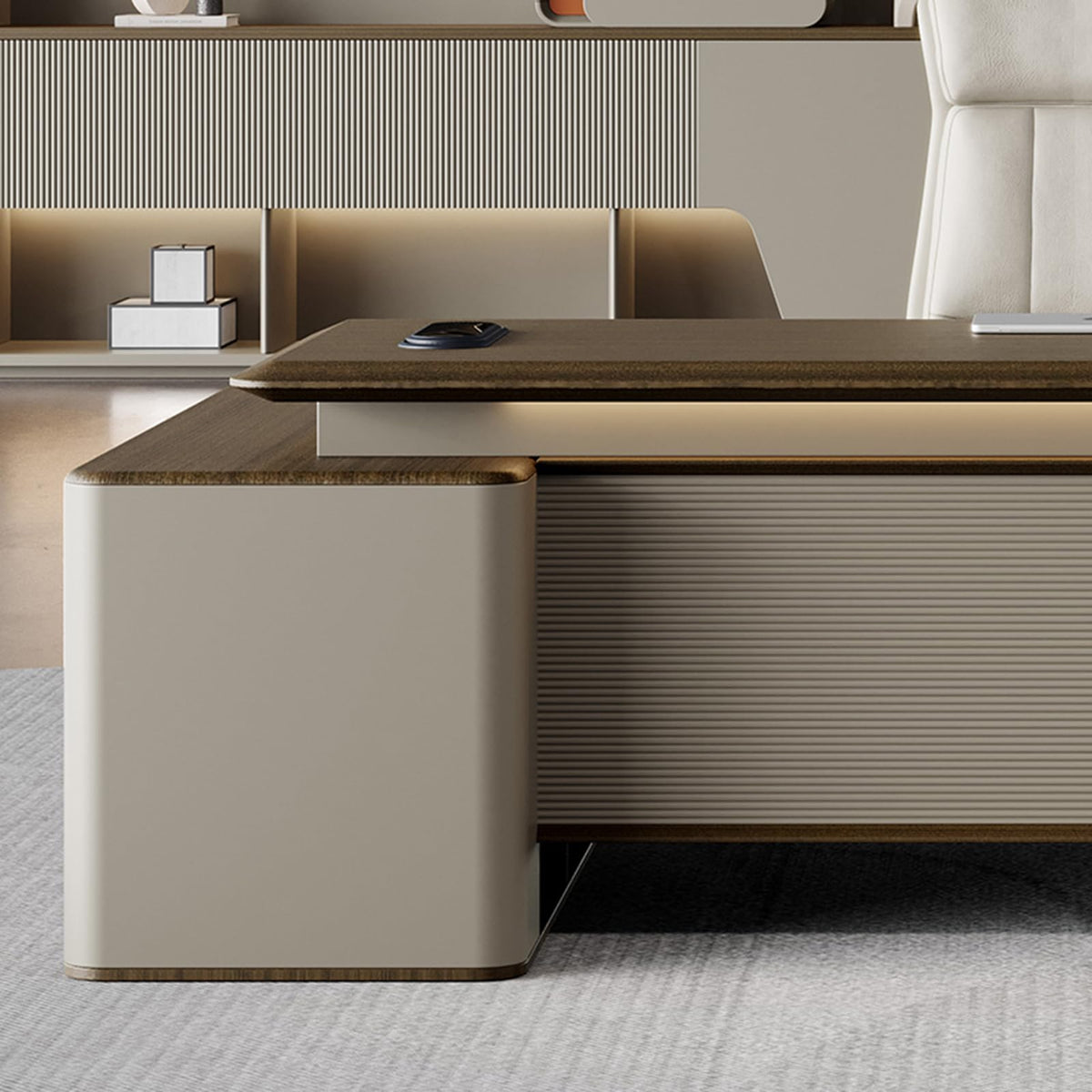 94" Modern L-Shaped Executive Office Desk with Lateral Cabinet