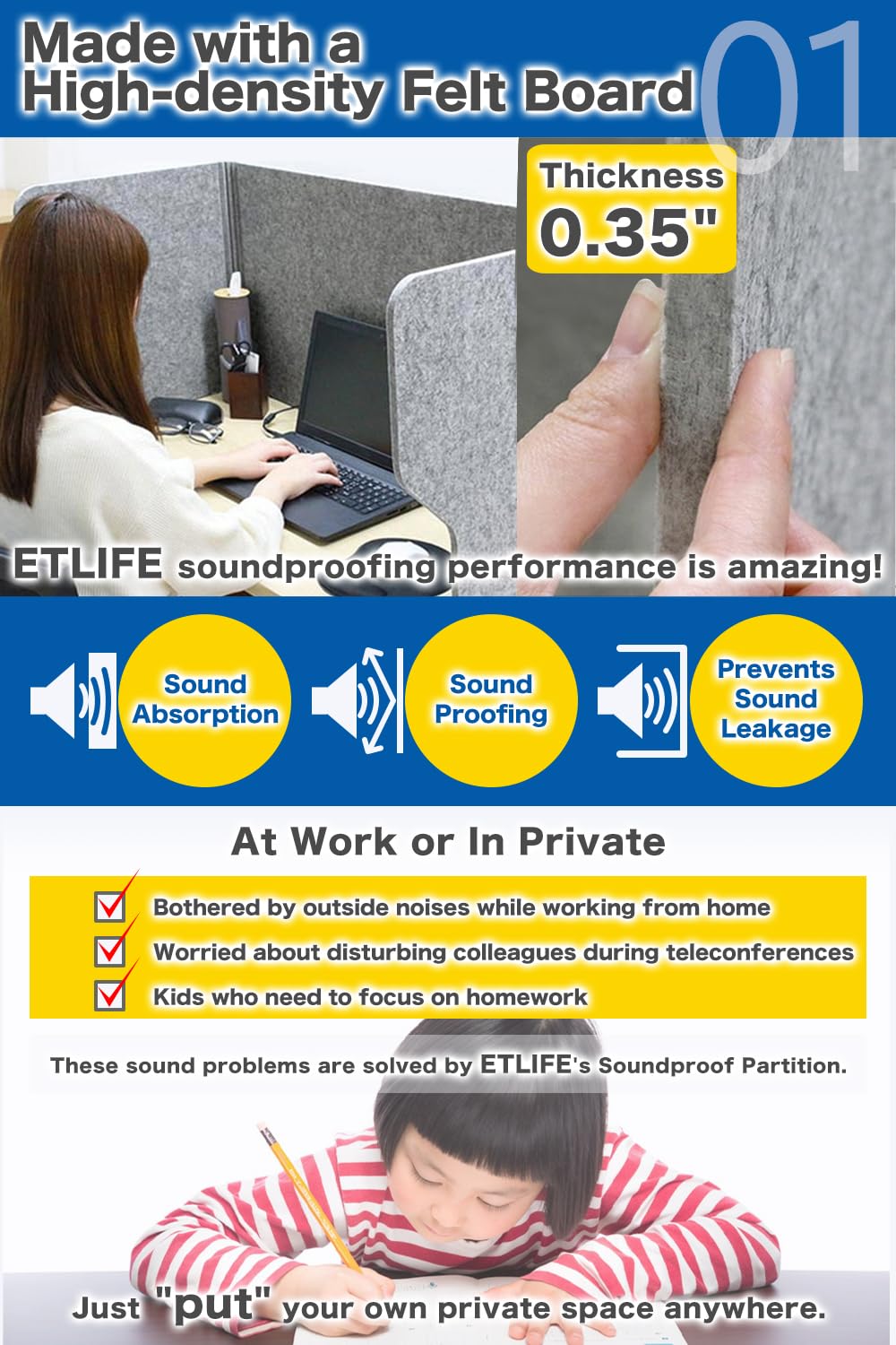 Sound-Absorbing Desk Privacy Divider Panel