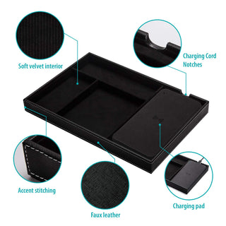 Valet Tray, Built in Wireless Charging Pad, Nightstand Organizer