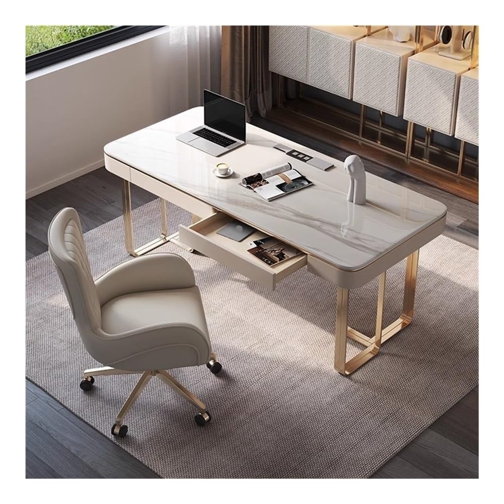 Modern Standing Desk with Rock Slab Top & 2 Drawers