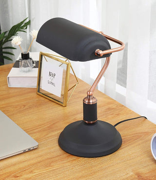 Black Metal Desk Lamp, Classic Table Light for Home Office Decor