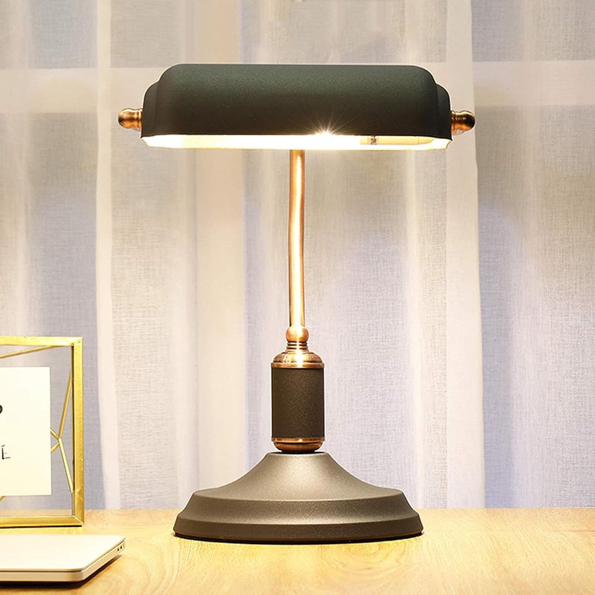 Black Metal Desk Lamp, Classic Table Light for Home Office Decor