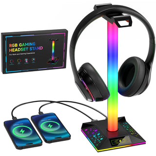 RGB Headphone Stand with Dual USB Charging Ports