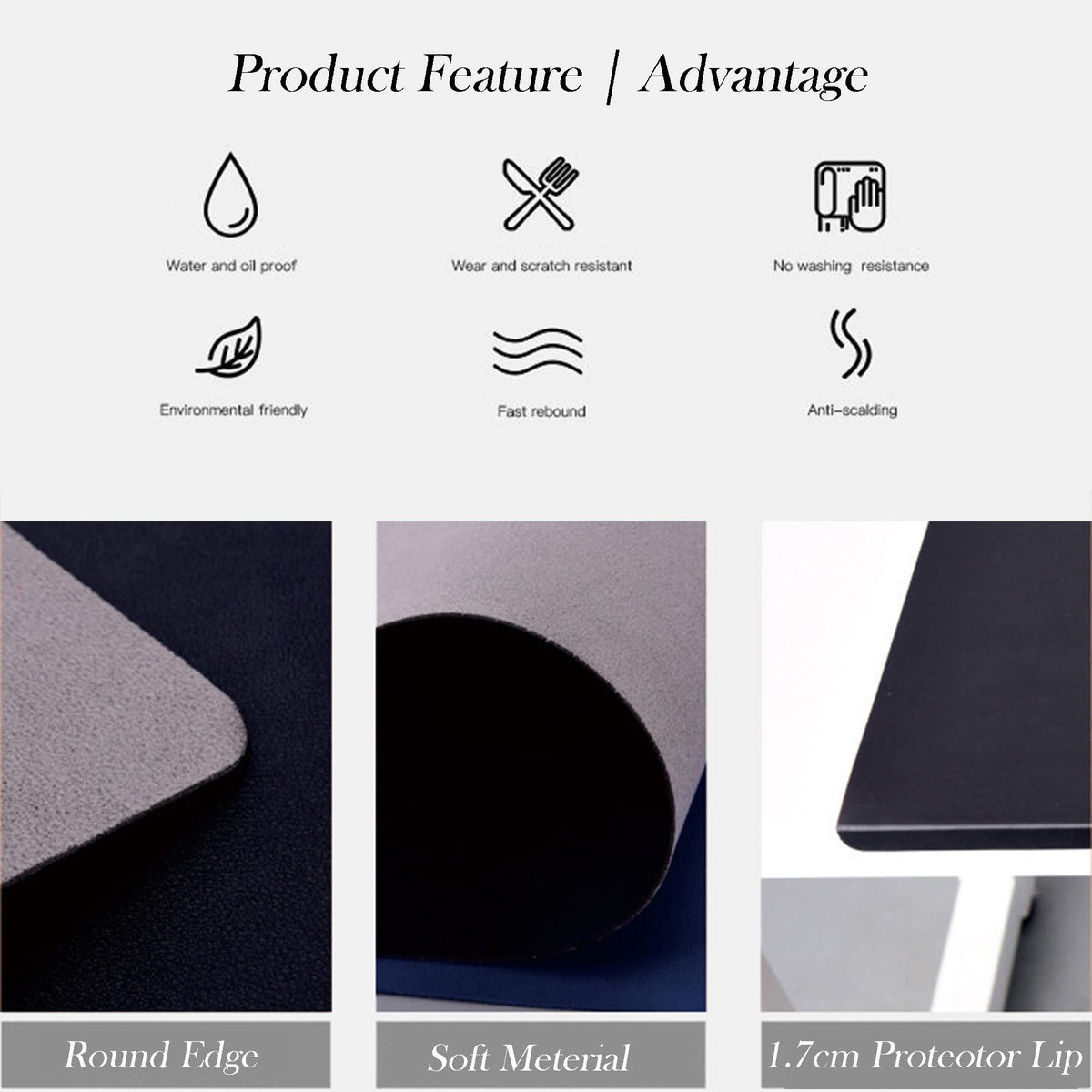 90 × 40cm Waterproof Non-Slip Desk Mat with Edge Protection