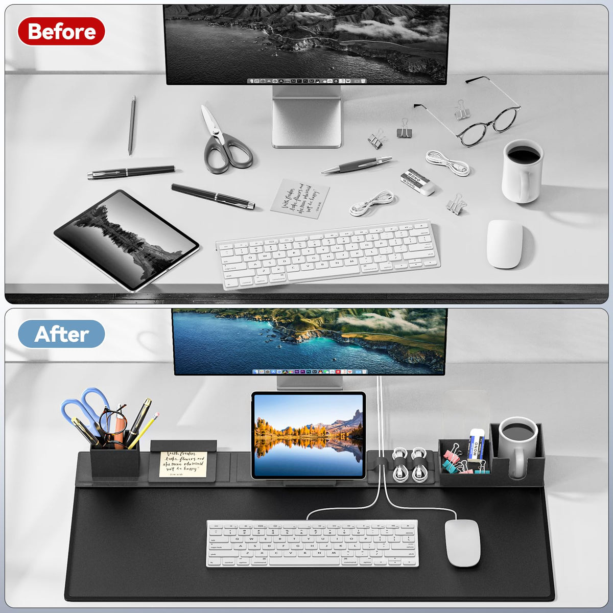 6-in-1 Magnetic Desk Mat Organizer with Phone, Cup & Cable Storage