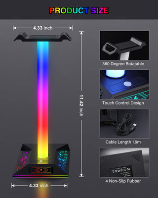RGB Headphone Stand with Dual USB Charging Ports
