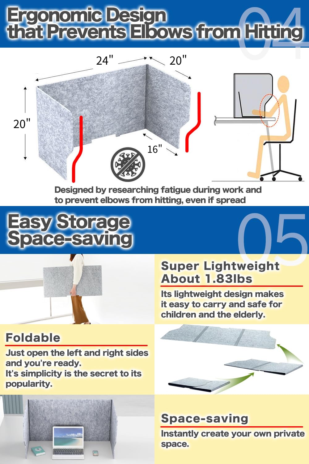 Sound-Absorbing Desk Privacy Divider Panel