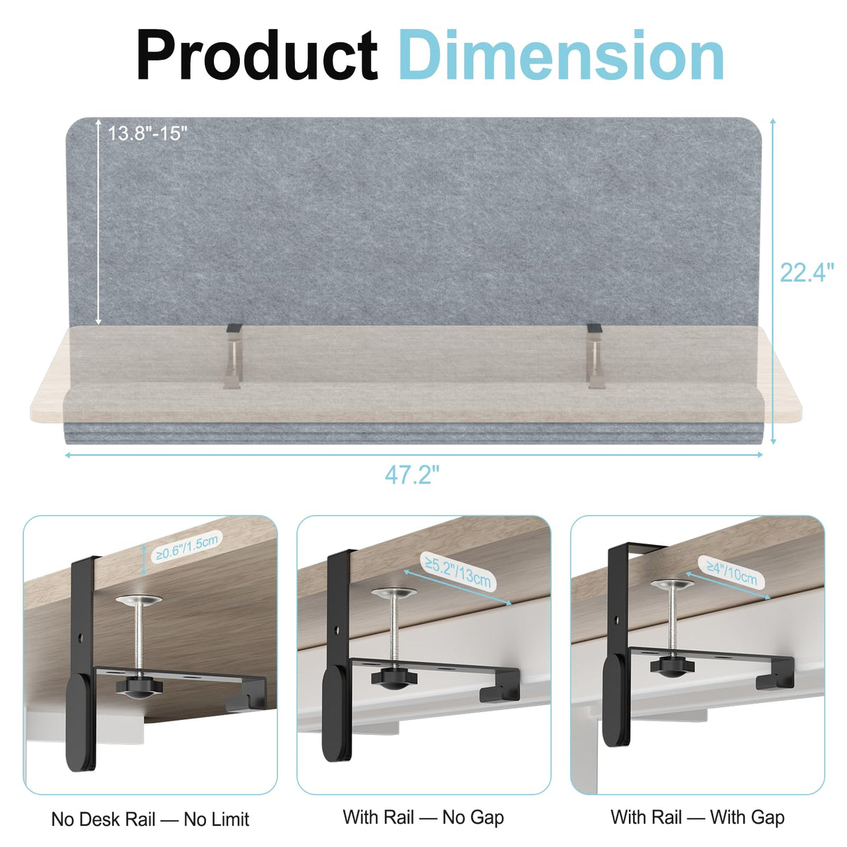 Desk Privacy Panel with Wire Management, 47.2" x 22.5" Cubicle Desk Divider