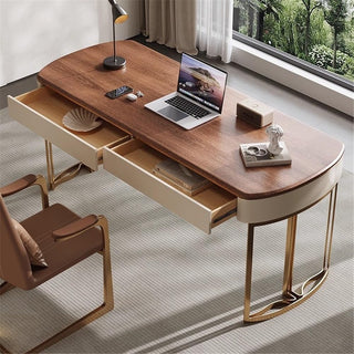Modern Home Office Desk with Metal Frame & Storage Drawers
