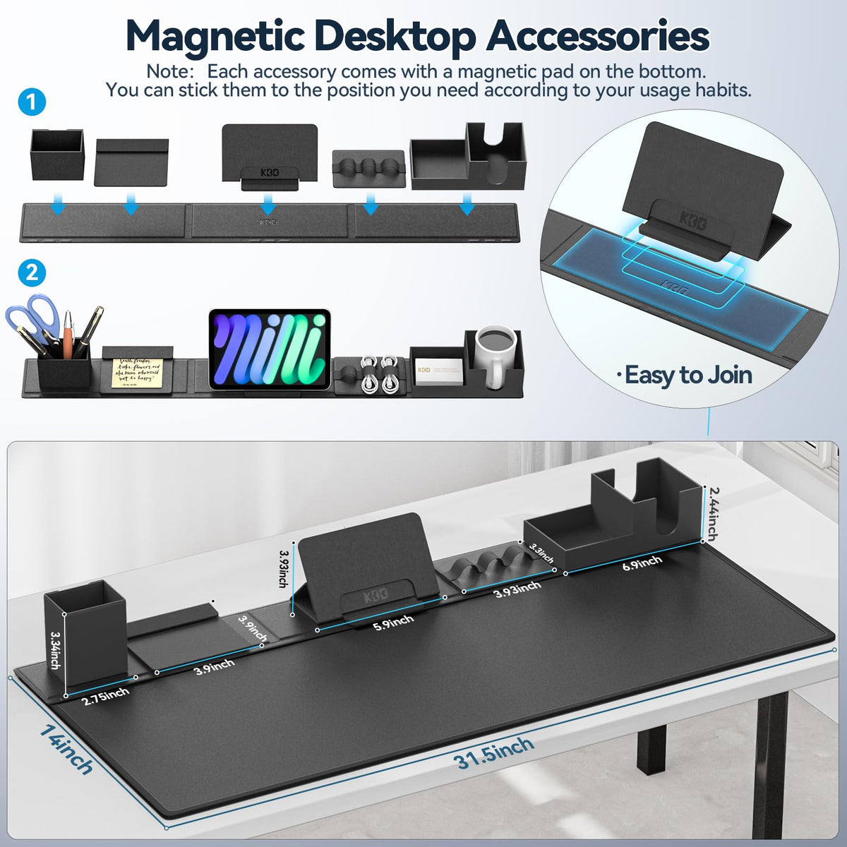 6-in-1 Magnetic Desk Mat Organizer with Phone, Cup & Cable Storage