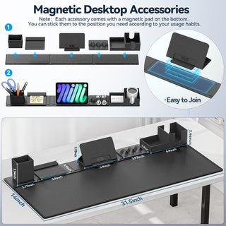 6-in-1 Magnetic Desk Mat Organizer with Phone, Cup & Cable Storage