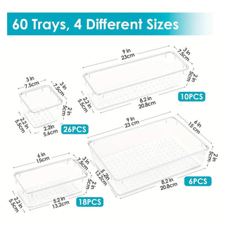 60-Piece Clear Plastic Drawer Organizer Set