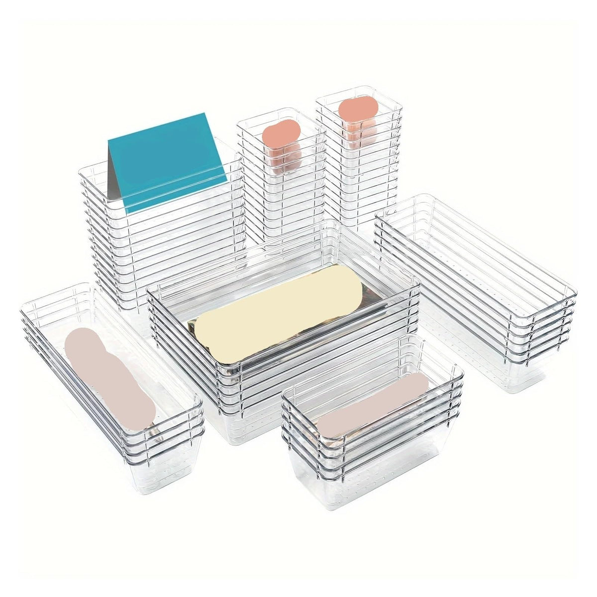 60-Piece Clear Plastic Drawer Organizer Set