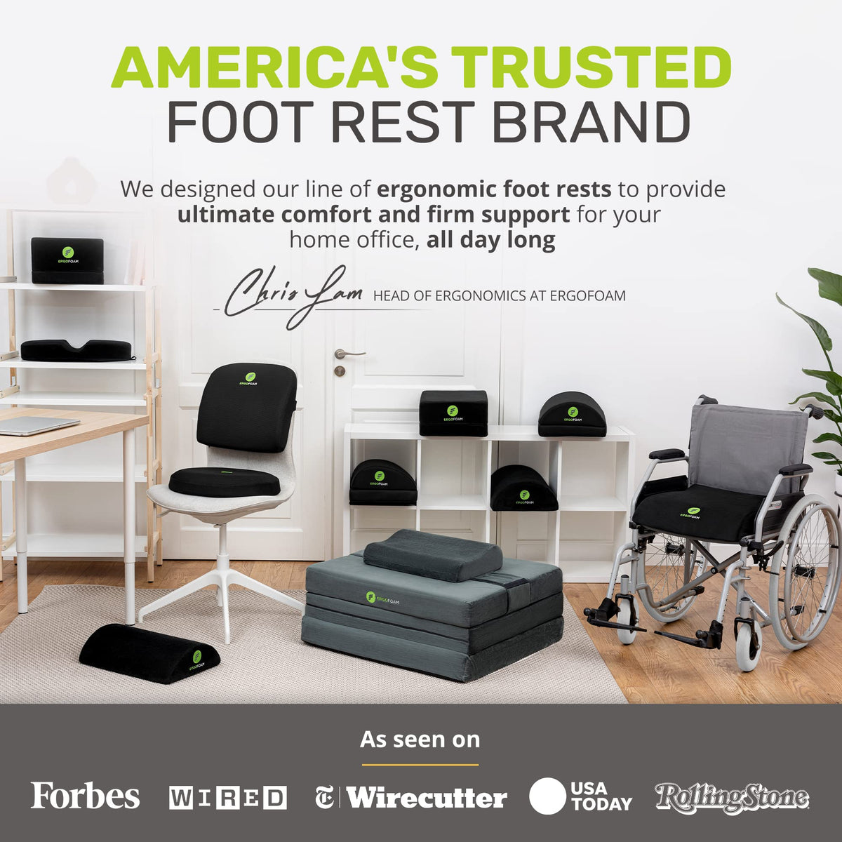 2-in-1 Adjustable Ergonomic Foam Footrest for Under Desk