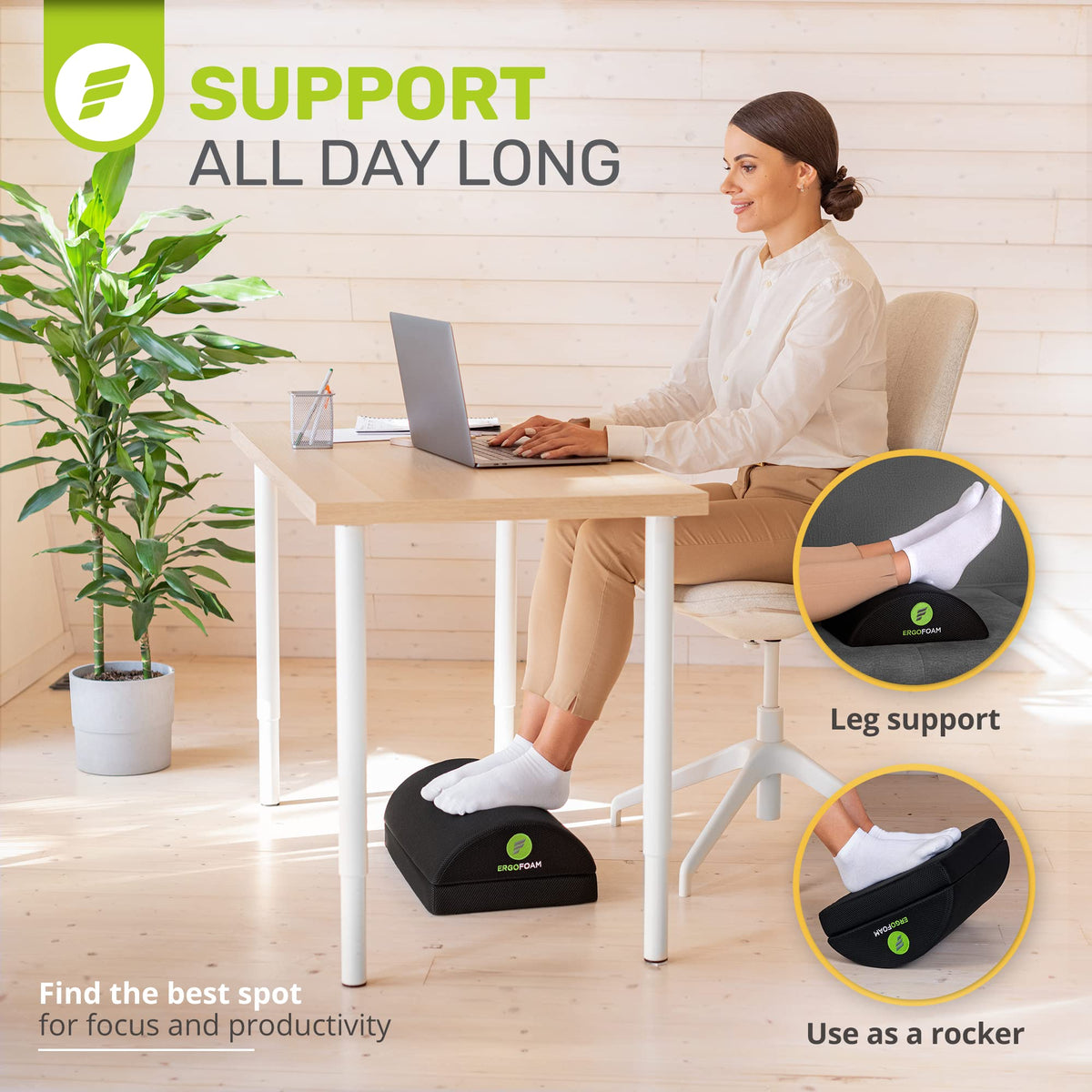2-in-1 Adjustable Ergonomic Foam Footrest for Under Desk