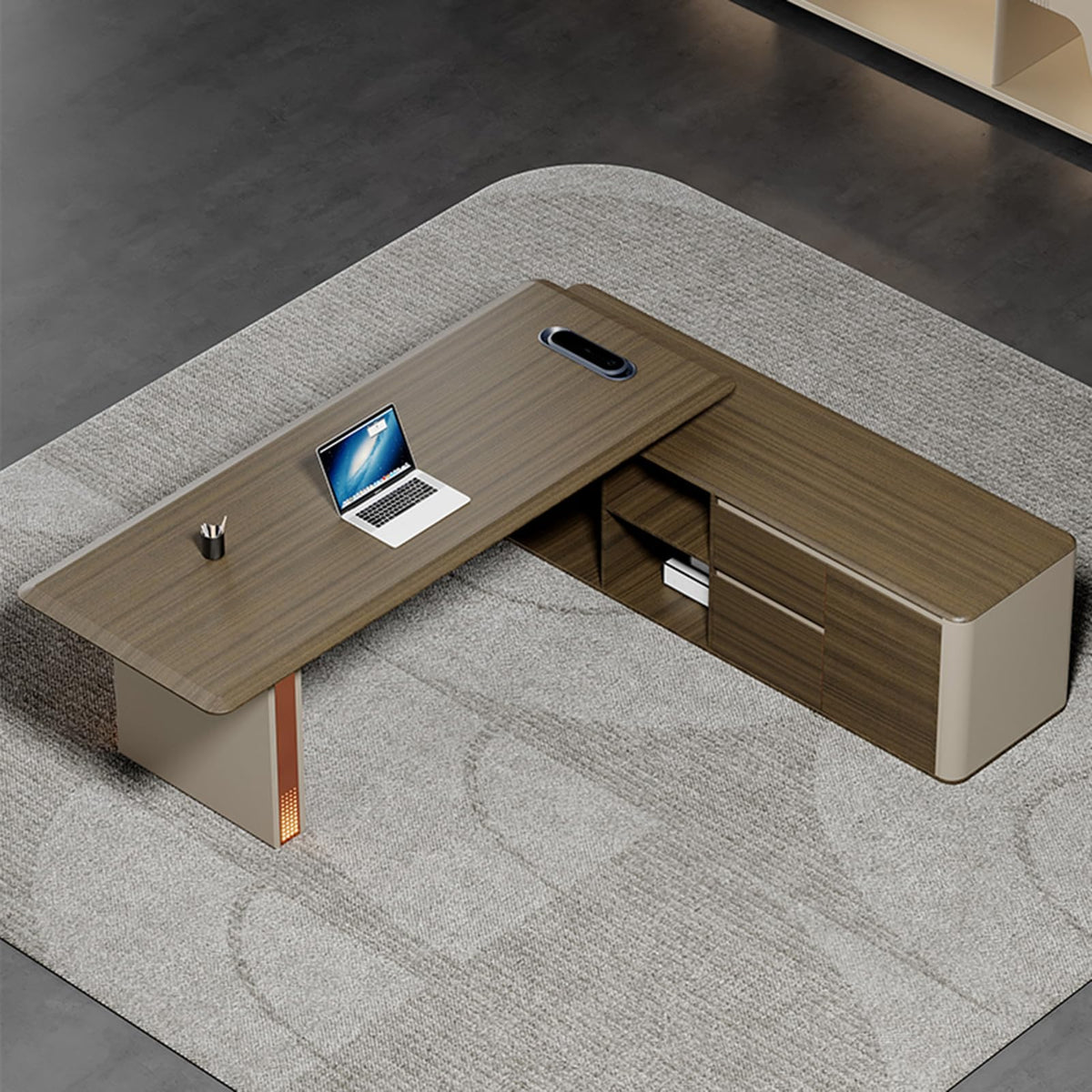 94" Modern L-Shaped Executive Office Desk with Lateral Cabinet