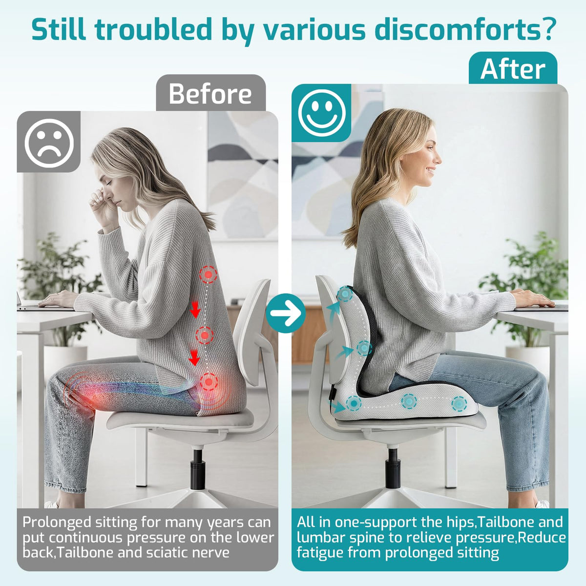 Ergonomic Seat Cushion,Office Chair Cushion with Lumbar Support Pillow